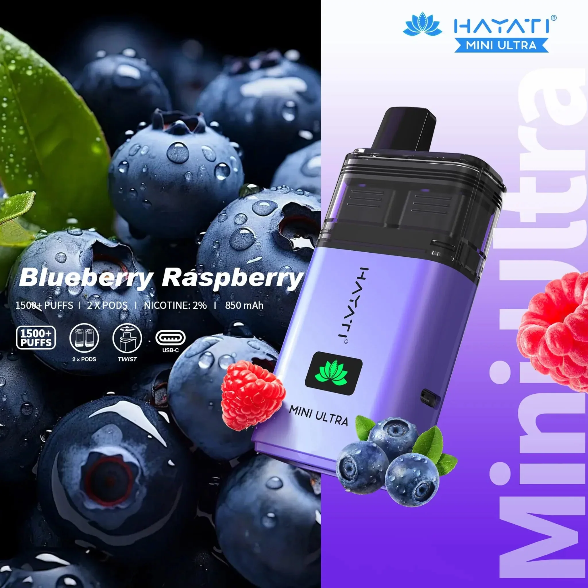 Order Hayati Mini Ultra 1500 Prefilled Pod Kit Mega Vapes Australia - Mega Vapes Australia Hayati Mini Ultra 1500 Puffs Prefilled Pod Kit – Dual Flavour Switch | 20mg Nic Salt | Reusable | Mega Vapes Australia